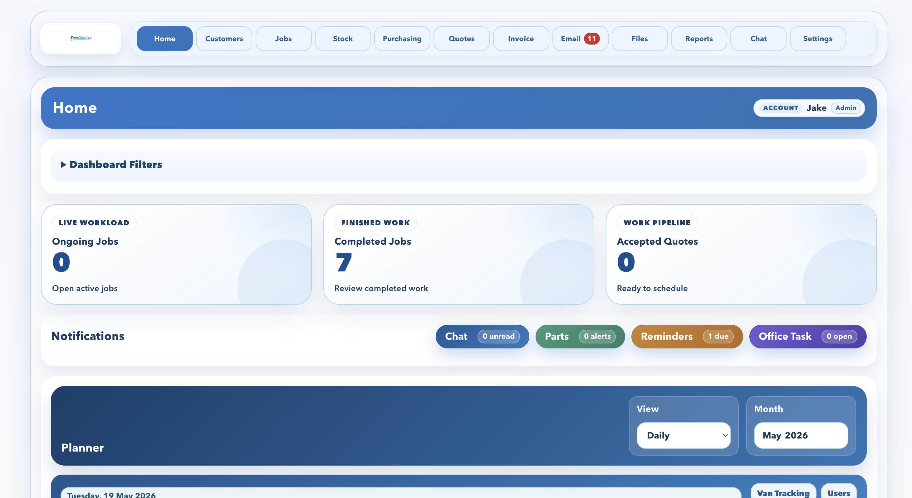 True Grafter dashboard screenshot
